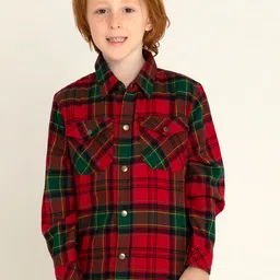 Cherry Crumble Boys Red & Green Tartan Checked Casual Shirt-picture-12