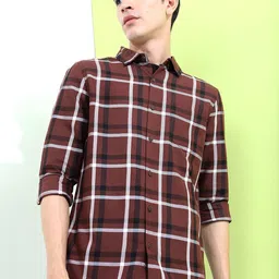 HIGHLANDER Men Brown Slim Fit Tartan Checked Casual Shirt-picture-18