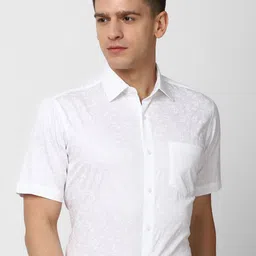 Van Heusen Men White Regular Fit Floral 100% Cotton Formal Shirt-picture-49