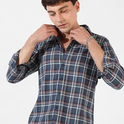 Campus Sutra Blue Classic Tartan Checked Cotton Casual Shirt-picture-39