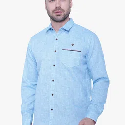 Kuons Avenue Men Turquoise Blue Smart Slim Fit Linen Casual Shirt-image-76