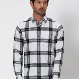 Mufti Slim Fit Tartan Checks Opaque Checked Pure Cotton Casual Shirt-picture-21