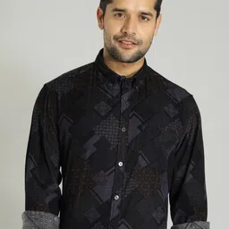 Indian Terrain Floral Printed Button-Down Collar Pure Cotton Slim Fit Casual Shirt-picture-13