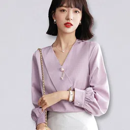 JC Collection Purple Solid Chiffon Shirt Style Top-image-92