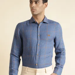 Andamen Premium Micro Checked Cutaway Collar Linen Formal Shirt-image-22