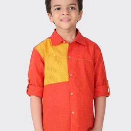 Fabindia Boys Orange & Yellow Printed Cotton Casual Shirt-image-88