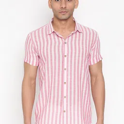 JAVINISHKA Classic Slim Fit Vertical Striped Spread Collar Cotton Linen Casual Shirt-picture-39