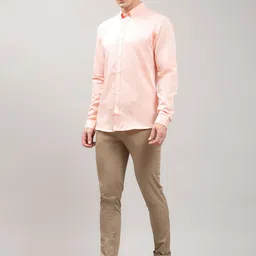LINDBERGH Men Peach-Coloured Slim Fit Cotton Casual Shirt-image-53