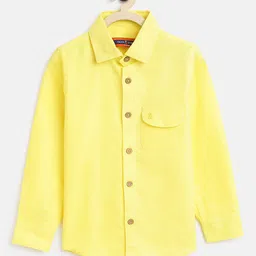 TALES & STORIES Boys Yellow Spread Collar Long Sleeves Cotton Casual Shirt-picture-48