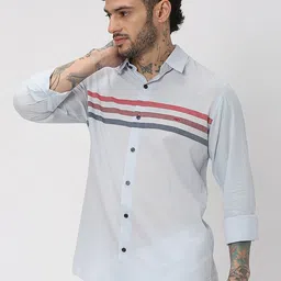 Mufti Men Trim Slim Fit Horizontal Striped Casual Pure Cotton Shirt-image-7