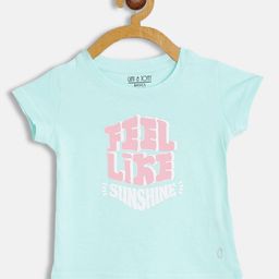 Gini and Jony Girls Blue & Pink Pure Cotton Typography Print T-shirt-picture-22