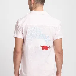 KISSOSS Comfort Embroidered Detail Cuban Collar Cotton Casual Shirt-picture-33