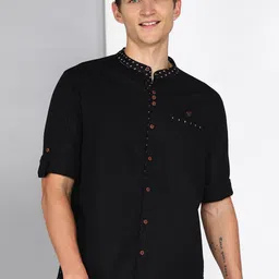 Kuons Avenue Men Black Smart Slim Fit Opaque Casual Shirt-image-57