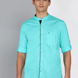 Kuons Avenue Men Turquoise Blue Smart Slim Fit Opaque Casual Shirt-picture-18