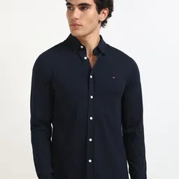 Tommy Hilfiger Men Spread Collar Solid Cotton Casual Shirt-picture-26