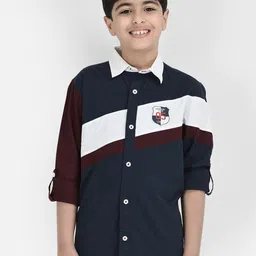 Crimsoune Club Boys Standard Slim Fit Colourblocked Pure Cotton Casual Shirt-image-87