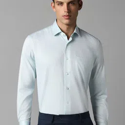 Luxure by Louis Philippe Textured Spread Collar Long Sleeves Classic Cotton Formal Shirt-image-12