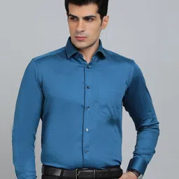 METAL Men Slim Fit Spread Collar Solid Cotton Formal Shirt-image-70