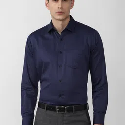 Van Heusen Men Navy Blue Solid Cotton Formal Shirt-picture-12