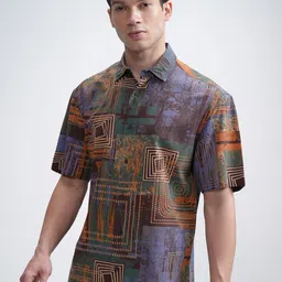 KETCH Men Spread Collar Geometric Printed Casual Shirt image 2