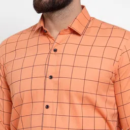 JAINISH Men Orange Windowpane Checks Checked Classic Cotton Formal Shirt image 3