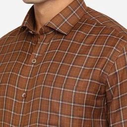 Greenfibre Men Brown Classic Slim Fit Opaque Checked Formal Shirt image 3