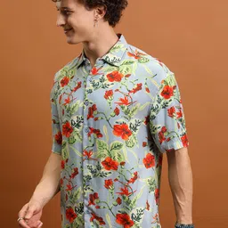 KETCH Floral Printed Spread Collar Short Sleeves Oversized Shirt image 3