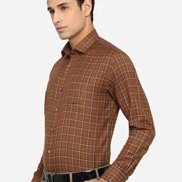 Greenfibre Men Brown Classic Slim Fit Opaque Checked Formal Shirt image 2