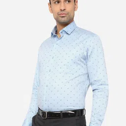 Greenfibre Men Blue Slim Fit Micro Ditsy Formal Shirt image 5