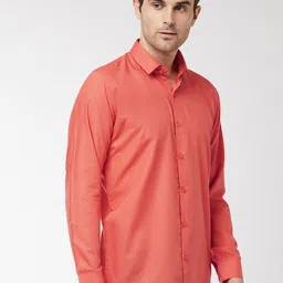 SOJANYA Men Orange Classic Regular Fit Cotton Linen Casual Shirt image 2