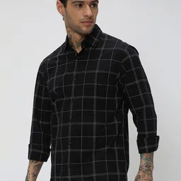 Mufti Men Trim Slim Fit Windowpane Checks Sheer Casual Cotton Shirt image 5