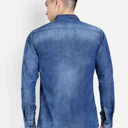 CARBONN CLOTH Faded Spread Collar Regular Fit Denim Opaque Casual Shirt image 5