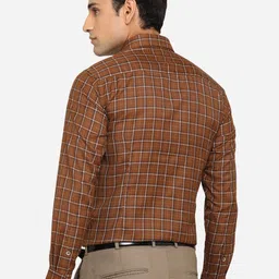 Greenfibre Men Brown Classic Slim Fit Opaque Checked Formal Shirt image 4