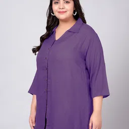 Indietoga Plus Size Classic Spread Collar Longline Casual Shirt image 4