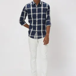 Mufti Trim Slim Fit Windowpane Checked Casual Pure Cotton Shirt image 4