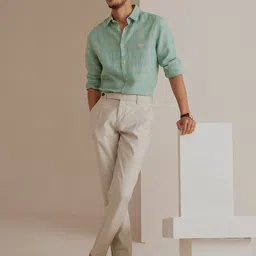 Andamen Premium Checked Spread Collar Long Sleeves Linen Casual Shirt image 5