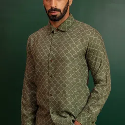 ARTLESS Geometric Printed Relaxed Toosha Wool Casual Shirt image 5