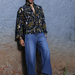 Thomas Scott Slim Fit Geometric Printed Spread Collar Long Sleeves Corduroy Casual Shirt image 2