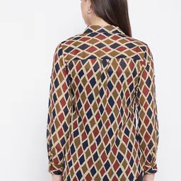 Ruhaans Women Brown & Blue Classic Printed Casual Shirt image 4