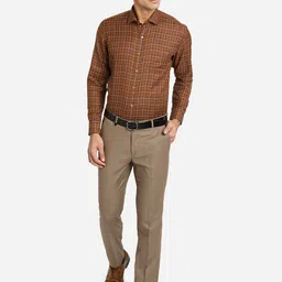Greenfibre Men Brown Classic Slim Fit Opaque Checked Formal Shirt image 5