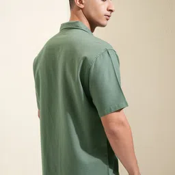 HIGHLANDER Men Cuban Collar Solid Cotton Relaxed Fit Casual Shirt image 5