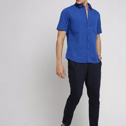 SHOWOFF Standard Slim Fit Chambray Spread Collar Short Sleeves Cotton Casual Shirt image 5