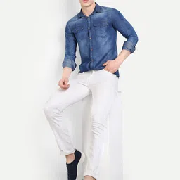 CARBONN CLOTH Faded Spread Collar Regular Fit Denim Opaque Casual Shirt image 2