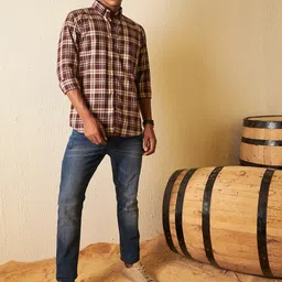 DENNISON Smart Tartan Checked Button-Down Collar Cotton Casual Shirt image 4