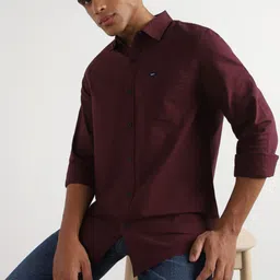 Lee Slim Fit Spread Collar Long Sleeves Opaque Casual Organic Cotton Shirt-image-10