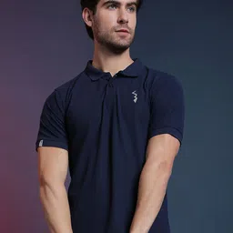 Campus Sutra Navy Blue Dry-Fit Polo Collar Activewear T-shirt-picture-33