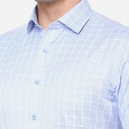 Greenfibre Men Turquoise Blue & White Checked Slim Fit Formal Shirt image 2