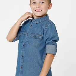 KATE & OSCAR Boys Blue Standard Cotton Casual Shirt image 3