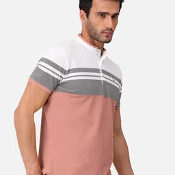 BULLMER Men Pink Striped Mandarin Collar Bio Finish T-shirt image 3