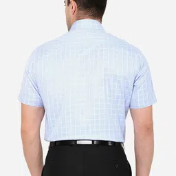 Greenfibre Men Turquoise Blue & White Checked Slim Fit Formal Shirt image 4